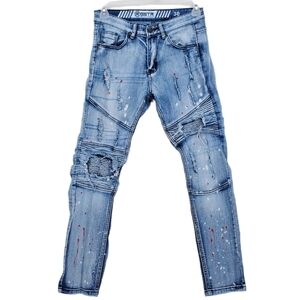 Mens Blue Jeans Distressed Paint Splatter Skinny Leg Stretch sz 30 (29x29) GSTR